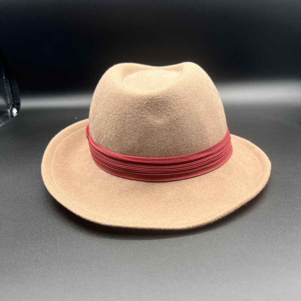 Vintage Betmar Fedora Hat Womens One Size Brown Wool Felt Red Band Classic